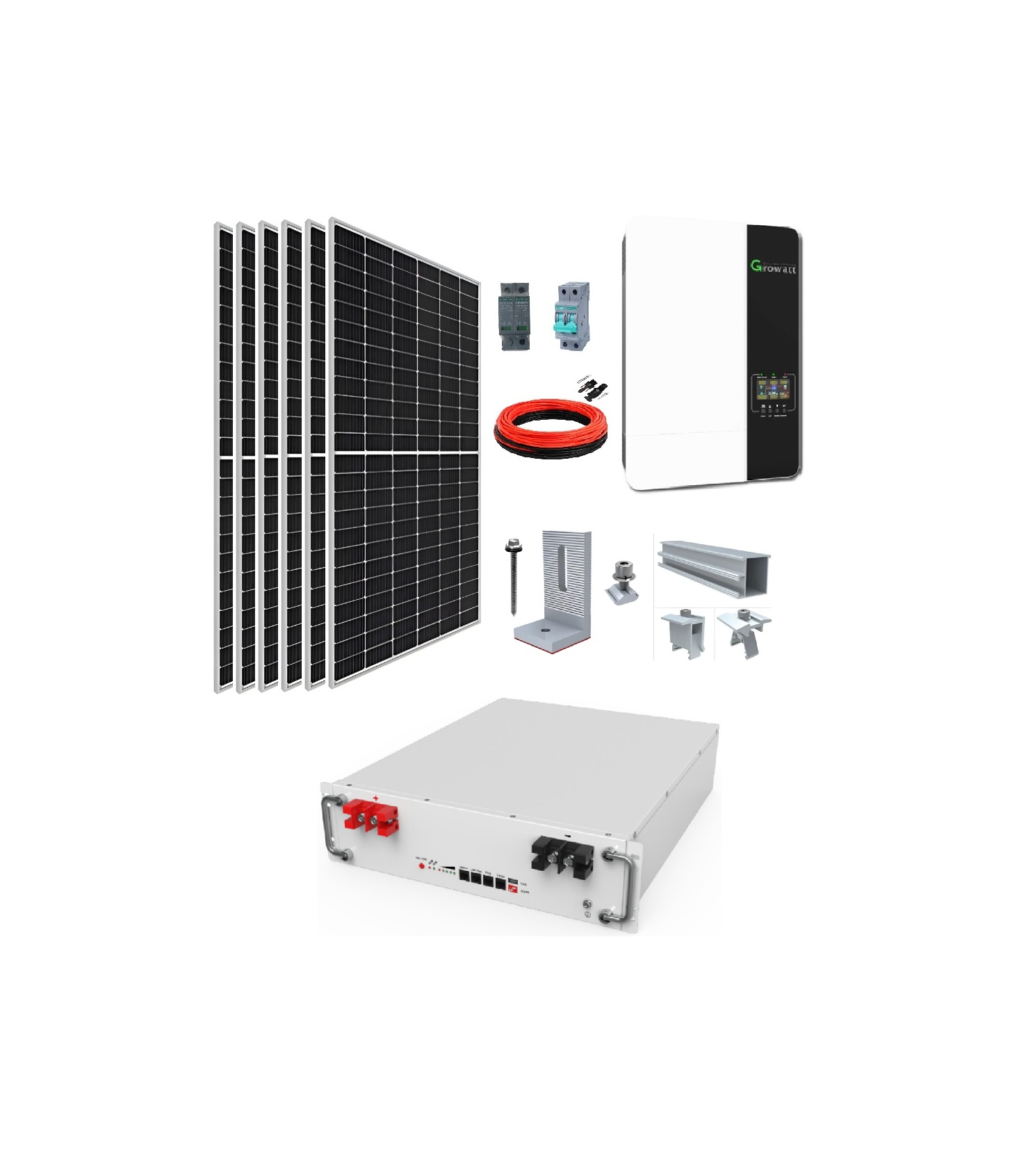 Kit Solar Hibrido 3500W + 6 paneles + Litio 48V 100Ah