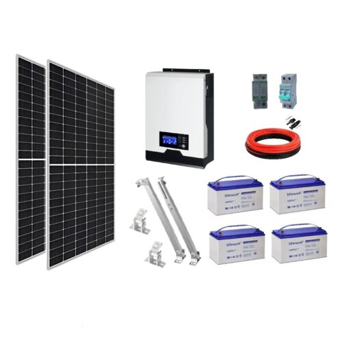 Kit Solar básico Cabaña/Domo 2000w Todo en Uno 2 Paneles + 4 Baterías GEL